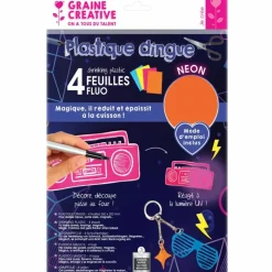 GRAINE CRÉATIVE - 4 feuilles de plastique dingue fluorescentes