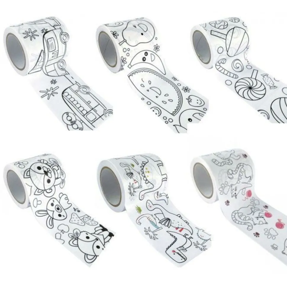 GRAINE CRÉATIVE - 6 masking tapes larges à colorier 4,6 cm x 5 m