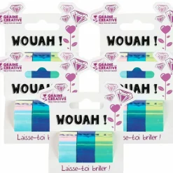 GRAINE CRÉATIVE - 15 masking tapes iridescents 5 m x 1,5 cm - blanc, bleu, vert