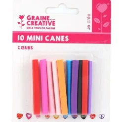 GRAINE CRÉATIVE - 10 mini canes pâte polymère à trancher 5 x 0,5 cm - coeurs