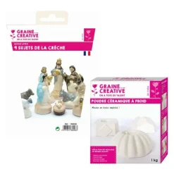 GRAINE CRÉATIVE - 9 moules en latex santons - crèche de noël + céramique à froid 1 kg
