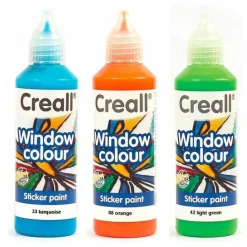 GRAINE CRÉATIVE - 3 peintures repositionnables pour vitres 80 ml - bleu turquoise-orange-vert clair