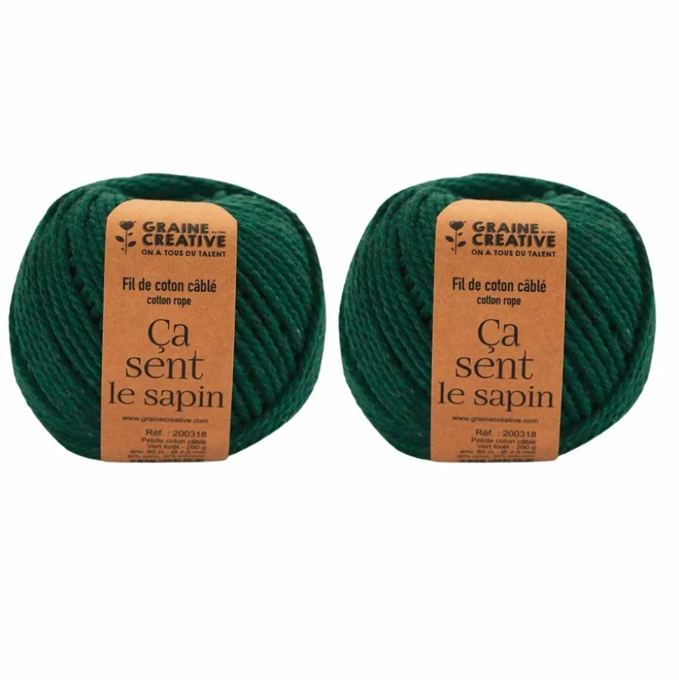GRAINE CRÉATIVE - 2 pelotes de coton pour macramé ø 2,5 mm x 80 m - vert foncé