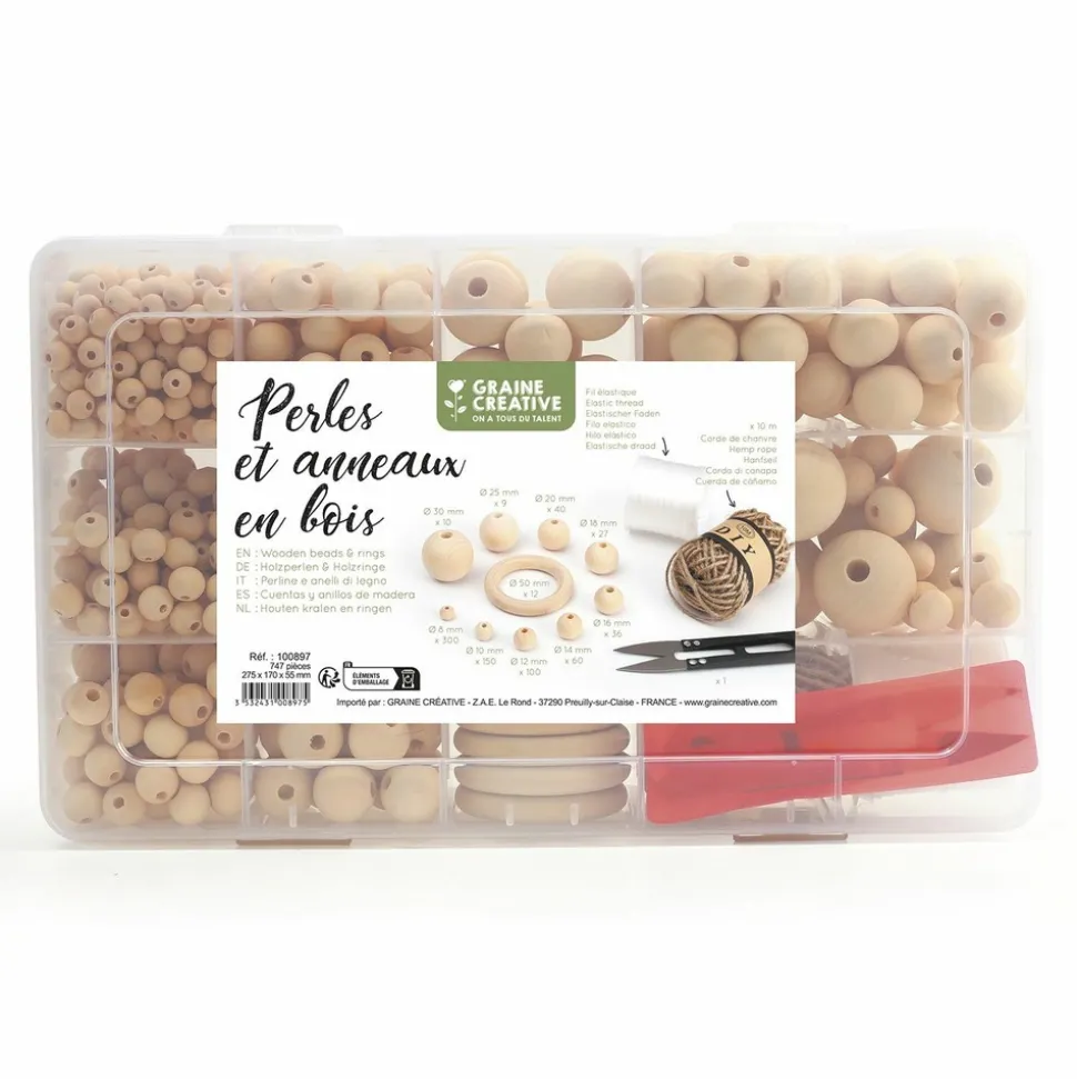 GRAINE CRÉATIVE - 747 perles et anneaux en bois