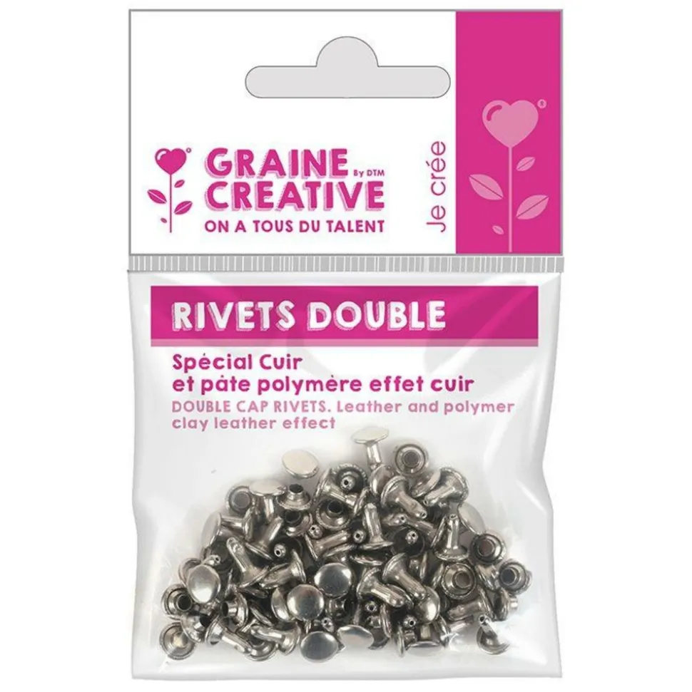 GRAINE CRÉATIVE - 60 rivets doubles pour cuir et pâte polymère 6 mm et 8 mm