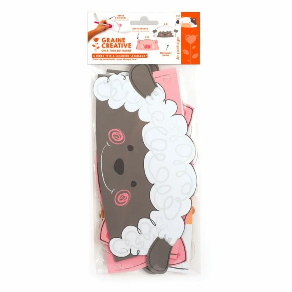GRAINE CRÉATIVE - 6 serre-tête à customiser - cochon / mouton /vache