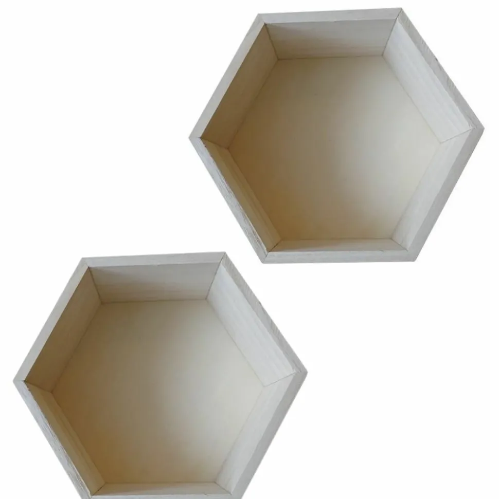 GRAINE CRÉATIVE - 2 étagères hexagonale en bois 30 x 26 x 10 cm