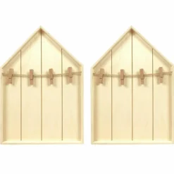 GRAINE CRÉATIVE - 2 étagères maison en bois avec pinces à linge 19 x 28 cm