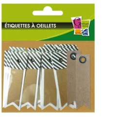 GRAINE CRÉATIVE - 20 étiquettes kraft rayées fanion + 20 étiquettes kraft fanion