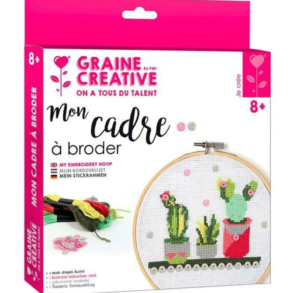 GRAINE CRÉATIVE - Coffret mon cercle en bois à broder ø 15,5 cm - cactus
