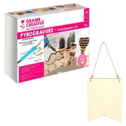 GRAINE CRÉATIVE - Coffret pyrogravure + suspension fanion en bois 2 pointes