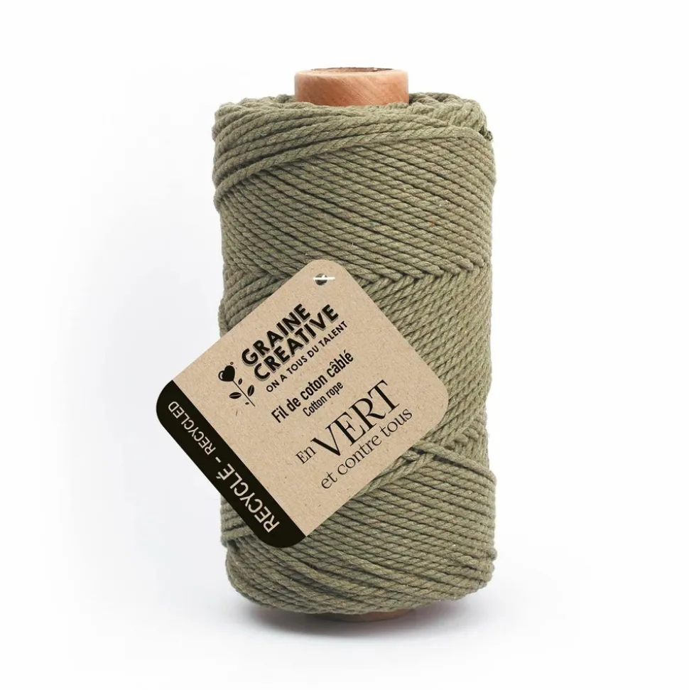 GRAINE CRÉATIVE - Coton cablé recyclé vert 100 m x 2 mm