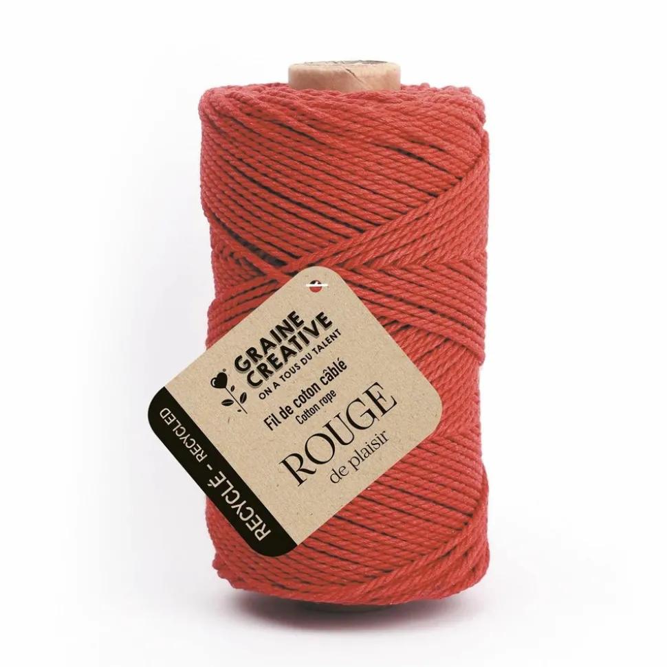 GRAINE CRÉATIVE - Coton cablé recyclé rouge 100 m x 2 mm