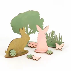 GRAINE CRÉATIVE - Décor en bois à monter soi-même lapins et nature 22,5 x 17,5 x 0,2 cm