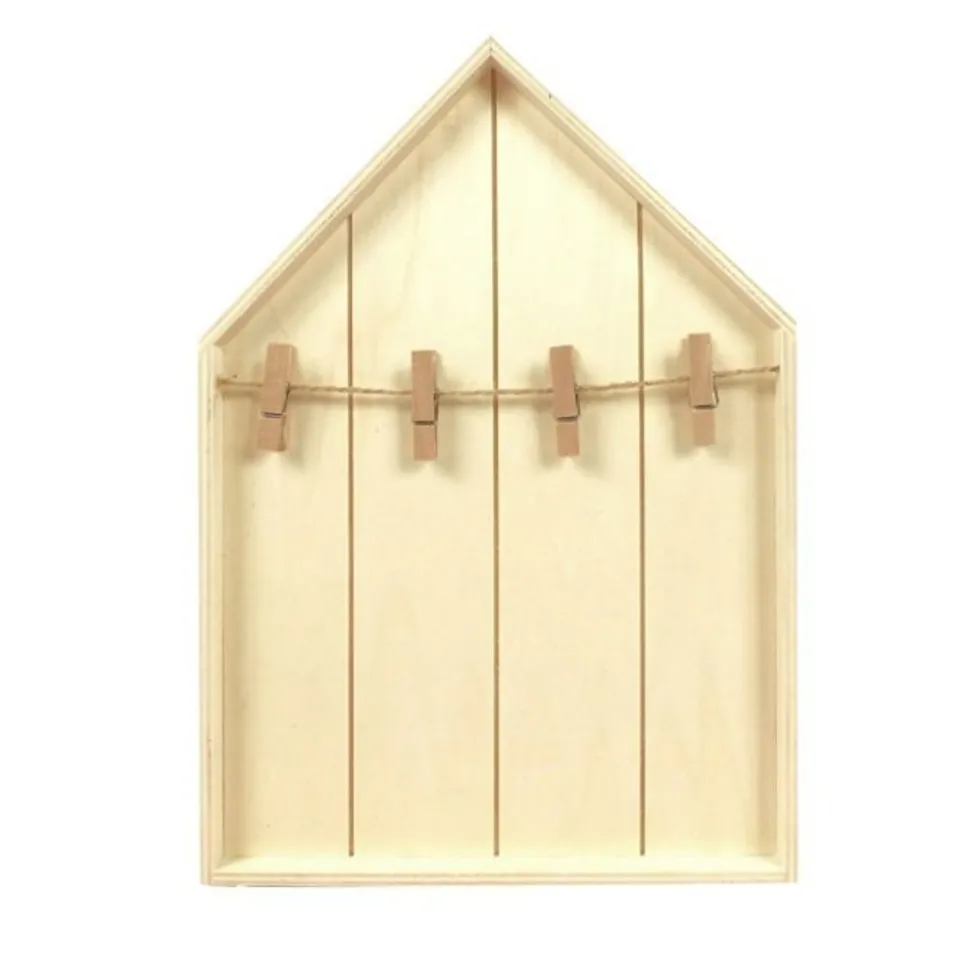 GRAINE CRÉATIVE - Etagère maison en bois avec pinces à linge 19 x 28 cm