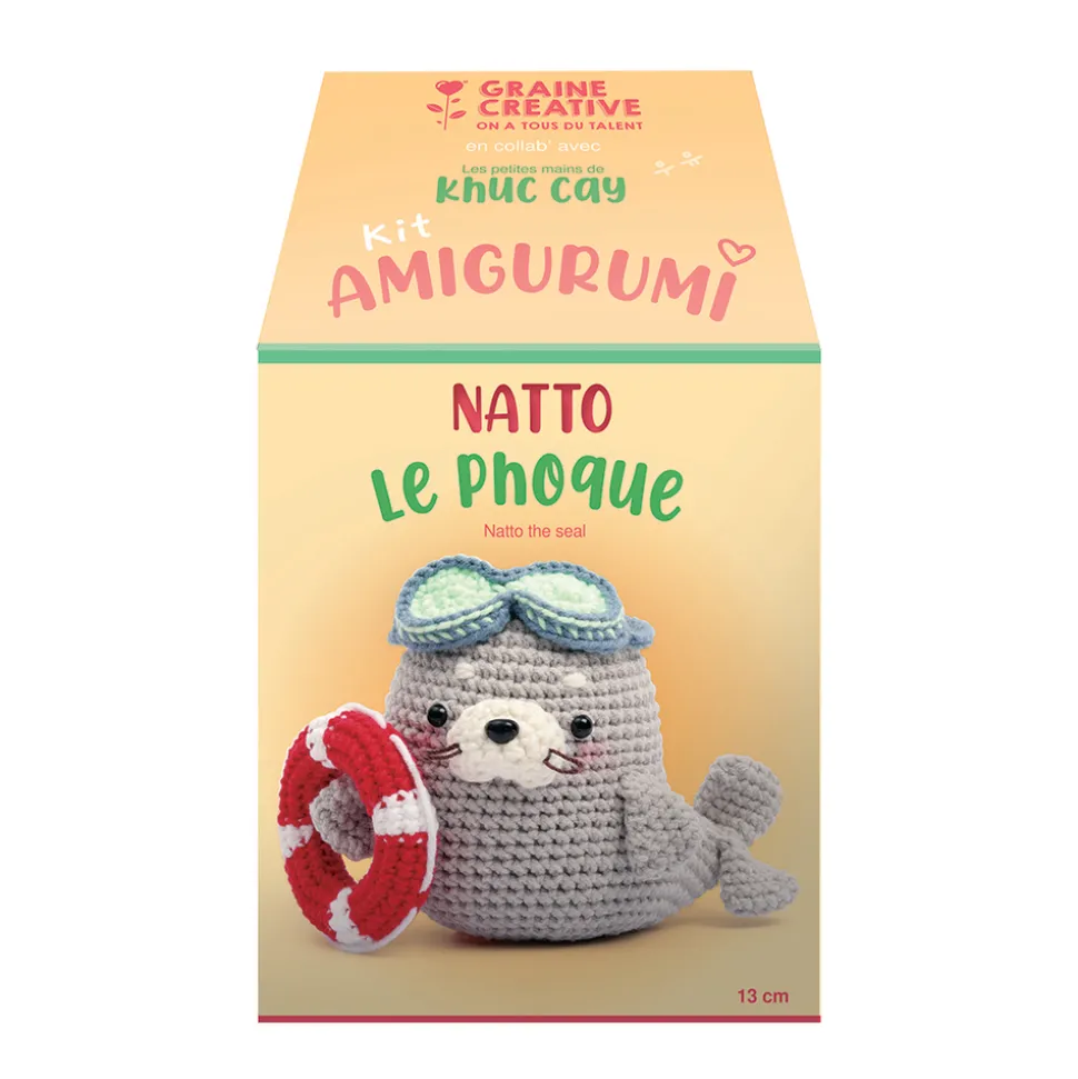 GRAINE CRÉATIVE - Kit crochet Minigurumi - Natto le phoque - 13 cm