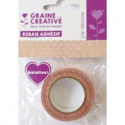 GRAINE CRÉATIVE - Masking tape rose 1,5 cm x 10 m - croix - doré