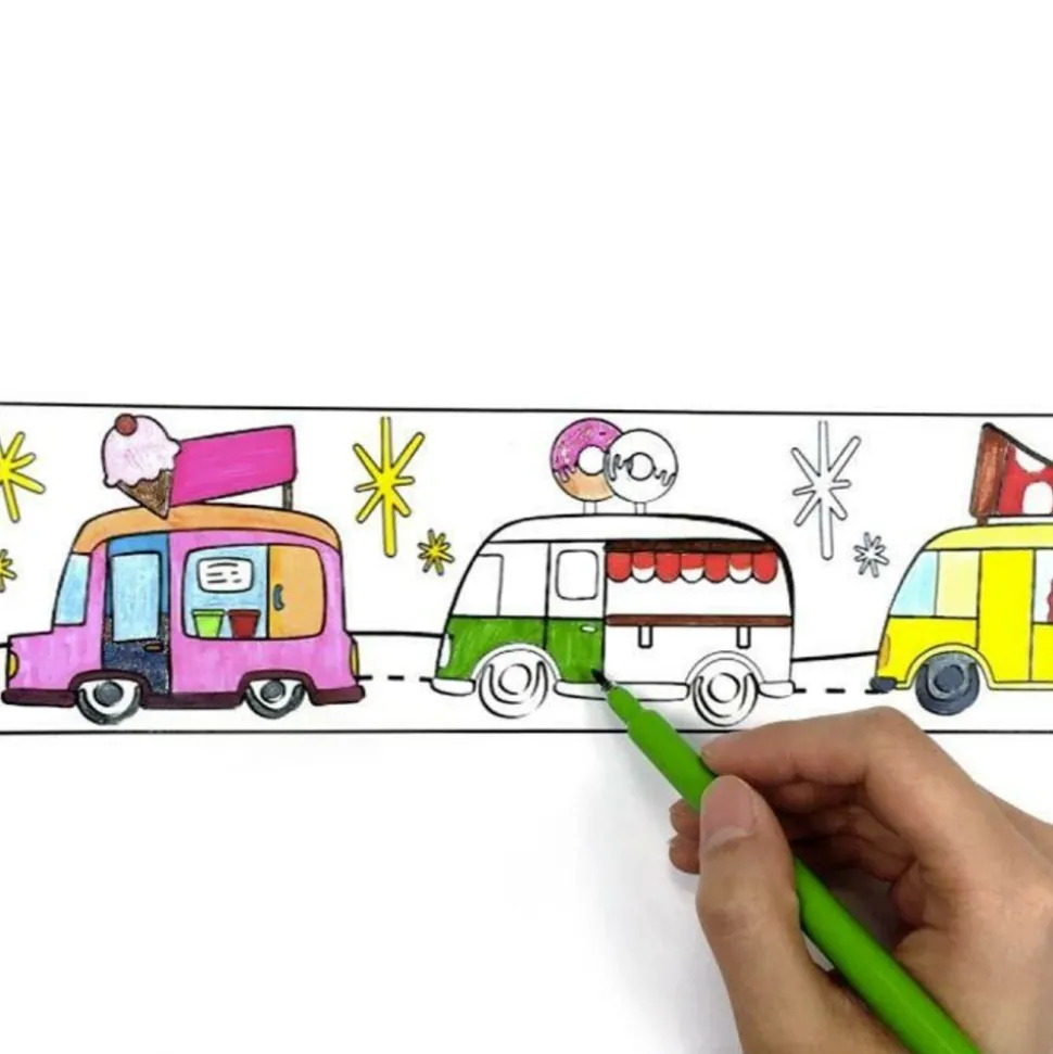 GRAINE CRÉATIVE - Masking tape large à colorier - camionnettes 4,6 cm x 5 m