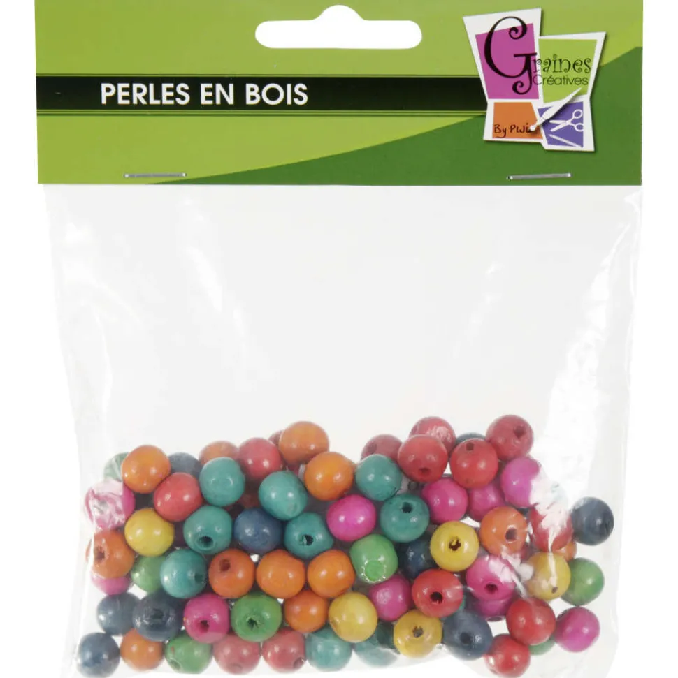 GRAINE CRÉATIVE - Sachet de 100 perles assorties, en bois Ø 10 mm (trou 2mm)