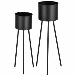 HELLOSHOP26 - Lot de 2 supports de plantes set pots de fleur lot cache-pot ensemble bacs à fleurs vases métal tailles différentes noir 03_0