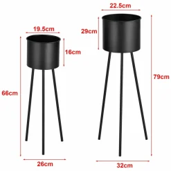 HELLOSHOP26 - Lot de 2 supports de plantes set pots de fleur lot cache-pot ensemble bacs à fleurs vases métal tailles différentes noir 03_0