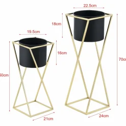 HELLOSHOP26 - Lot de 2 supports de plantes ensemble pot de fleur set cache-pot ensemble bac à fleurs vase métal tailles différentes doré no