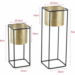 HELLOSHOP26 - Lot de 2 supports de plante set cache-pot pot de fleur bac à fleurs vase métal tailles différentes noir doré