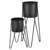 HELLOSHOP26 - Set de 2 supports de plante cache pot pot de fleur bac à fleurs vase métal noir