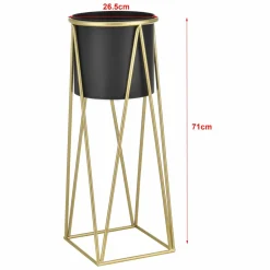 HELLOSHOP26 - Set de 2 supports de plante cache-pot pot de fleur bac vase métal laiton et noir