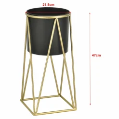HELLOSHOP26 - Set de 2 supports de plante cache-pot pot de fleur bac vase métal laiton et noir
