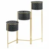HELLOSHOP26 - Support de plante (à 3 cache-pots) métal noir laiton
