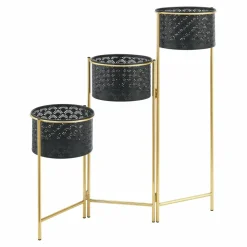 HELLOSHOP26 - Support de plante (à 3 cache-pots) métal noir laiton