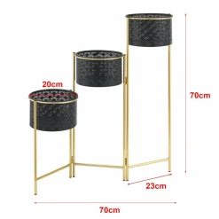 HELLOSHOP26 - Support de plante (à 3 cache-pots) métal noir laiton