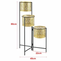 HELLOSHOP26 - Support de plante (à 3 cache-pots) verrebroek métal laiton noir