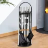 IDMARKET - Ensemble serviteur de cheminée noir inox 5 éléments pelle balai tisonnier pince avec support
