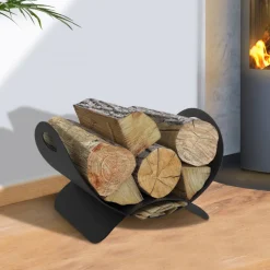 IDMARKET - Panier range bûches demi lune 40 x 30 x 25 cm en acier noir