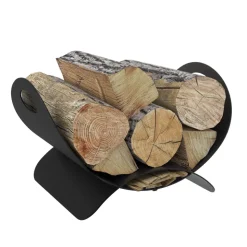 IDMARKET - Panier range bûches demi lune 40 x 30 x 25 cm en acier noir
