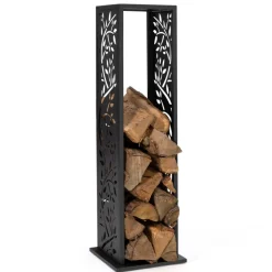 IDMARKET - Range bûche vertical acier noir motif arbre h.112 cm