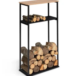 IDMARKET - Range bûches vertical large avec étagères 33 x 66 x 112 cm pour cheminée