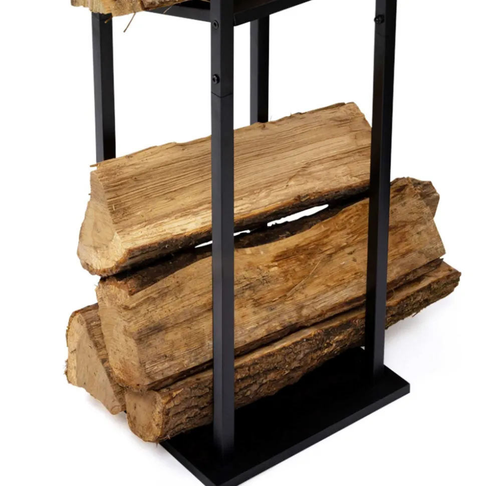 IDMARKET - Range bûches vertical acier noir avec 2 étagères h.112 cm pour cheminée