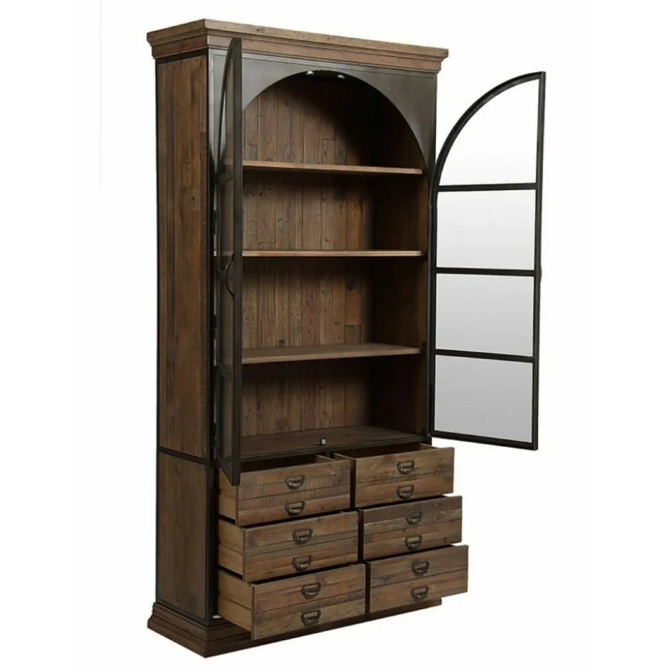 INTERIOR'S - Bibliothèque vitrée 2 portes bois marron - manufacture interior's