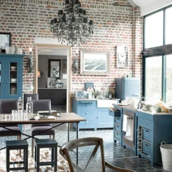 INTERIOR'S - Buffet bas 2 portes 2 tiroirs bois bleu - brocante interior's