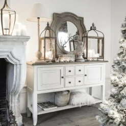 INTERIOR'S - Console d'entrée 4 tiroirs 2 portes bois blanc - manoir interior's