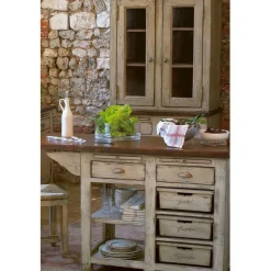 INTERIOR'S - Haut de buffet 2 portes vitrées bois beige - brocante interior's