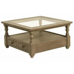 INTERIOR'S - Table basse carrée plateau en verre bois beige - natural interior's