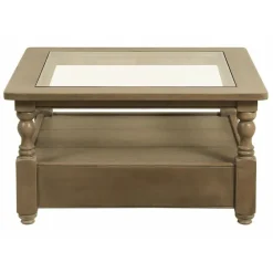 INTERIOR'S - Table basse carrée plateau en verre bois beige - natural interior's