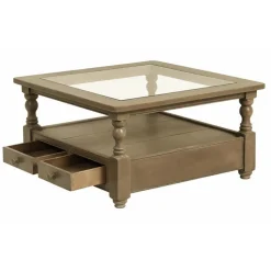 INTERIOR'S - Table basse carrée plateau en verre bois beige - natural interior's