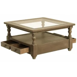 INTERIOR'S - Table basse carrée plateau en verre bois beige - natural interior's