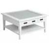 INTERIOR'S - Table basse carrée plateau vitré bois blanc - rhode island interior's