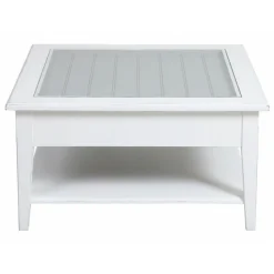 INTERIOR'S - Table basse carrée plateau vitré bois blanc - rhode island interior's